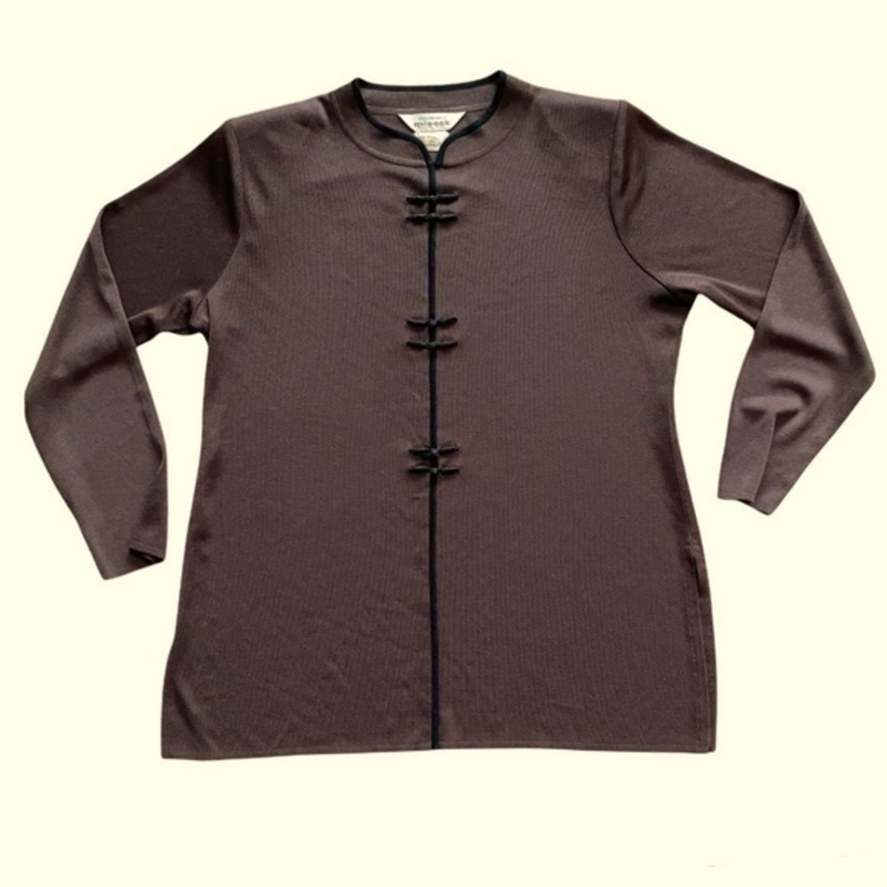 Exclusively Misook Coca Brown Mandarin Tunic Top